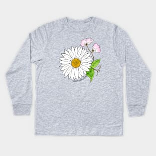 April Birth Flower - Daisy and sweet peas Kids Long Sleeve T-Shirt